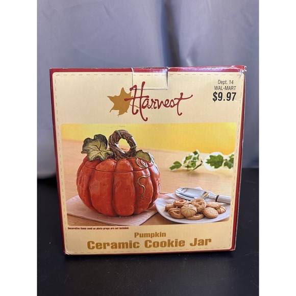 Harvest Pumpkin Ceramic Cookie Jar, Fall Autumn Thanksgiving Decor, New in Box - Picture 1 of 8
